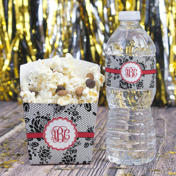 Black Lace Water Bottle Label - w/ Favor Box