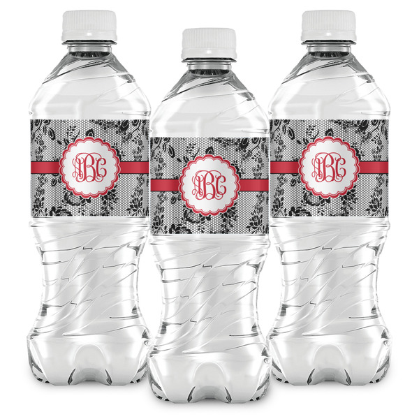 Black Lace Water Bottle Labels - Front View