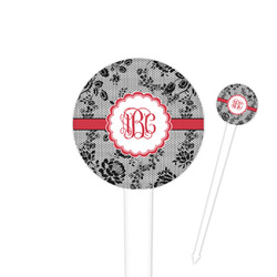 Black Lace 4" Round Plastic Food Picks - White - Double Sided (Personalized)