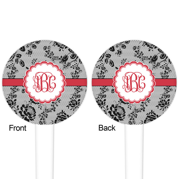 Black Lace White Plastic 4" Food Pick - Round - Double Sided - Front & Back