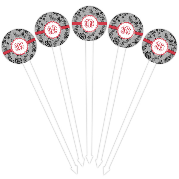 Black Lace White Plastic 4" Food Pick - Round - Fan View