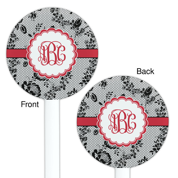 Black Lace White Plastic 5.5" Stir Stick - Double Sided - Round - Front & Back