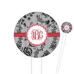Black Lace 6" Round Plastic Food Picks - White - Single Sided (Personalized)