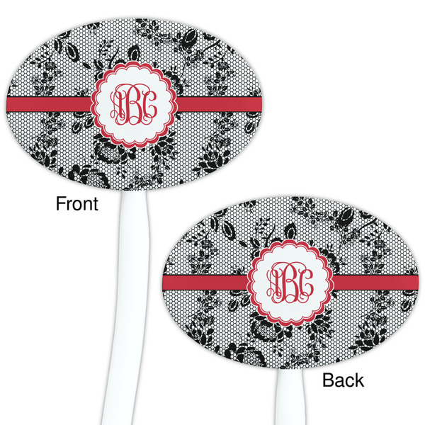 Black Lace White Plastic 7" Stir Stick - Double Sided - Oval - Front & Back