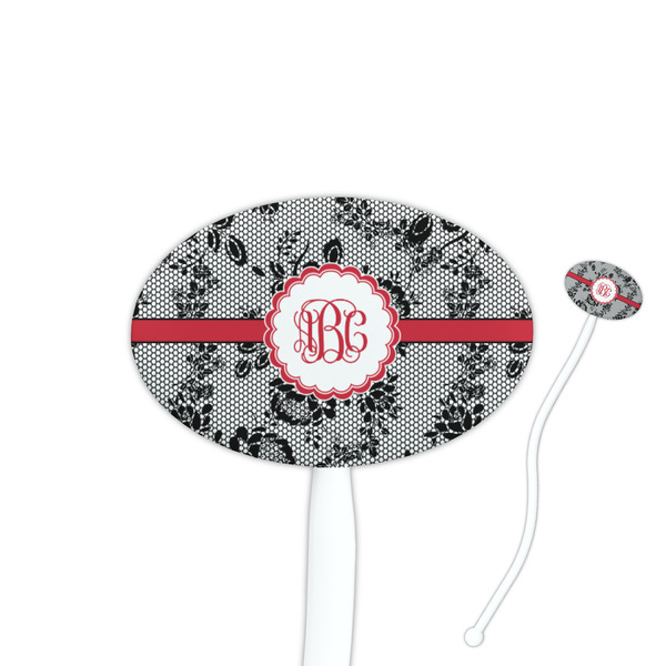 Custom Black Lace Oval Plastic Stir Sticks (Personalized)