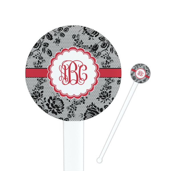 Custom Black Lace Round Plastic Stir Sticks (Personalized)