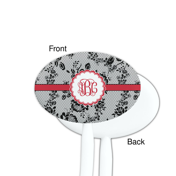 Black Lace White Plastic 7" Stir Stick - Single Sided - Oval - Front & Back