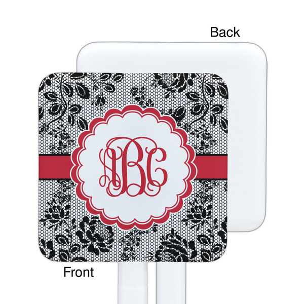 Black Lace White Plastic Stir Stick - Single Sided - Square - Approval