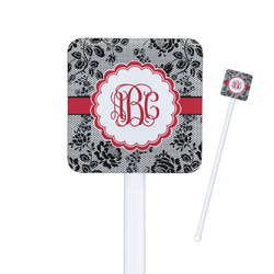 Black Lace Square Plastic Stir Sticks - Single Sided (Personalized)