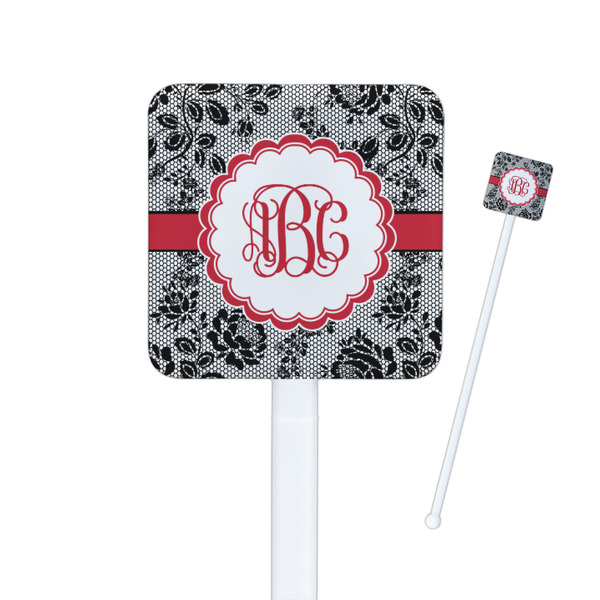 Custom Black Lace Square Plastic Stir Sticks (Personalized)