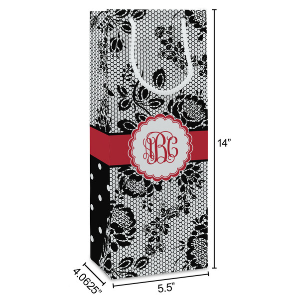Black Lace Wine Gift Bag - Dimensions