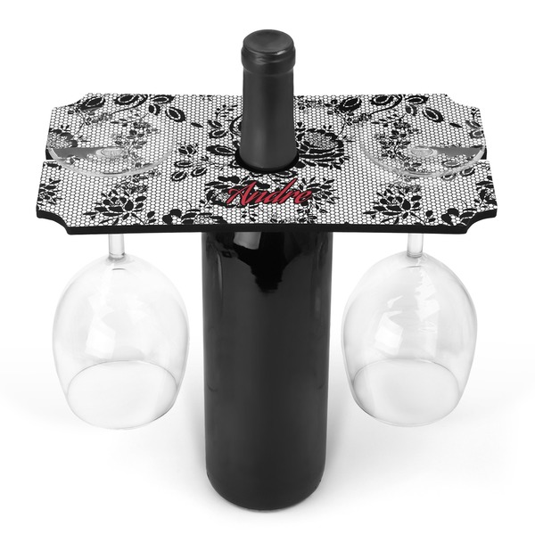 Custom Black Lace Wine Bottle & Glass Holder (Personalized)