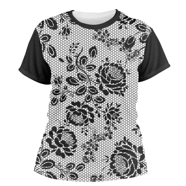 Custom Black Lace Women's Crew T-Shirt - 2X Large