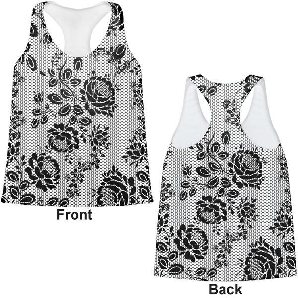 Black Lace Womens Racerback Tank Tops - Medium - Front and Back