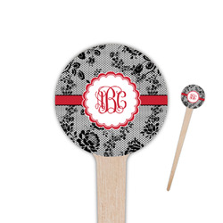 Black Lace 4" Round Wooden Food Picks - Single Sided (Personalized)