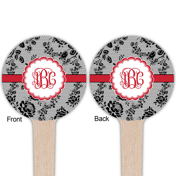 Black Lace Wooden 4" Food Pick - Round - Double Sided - Front & Back