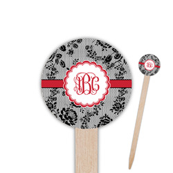 Black Lace 6" Round Wooden Food Picks - Single Sided (Personalized)