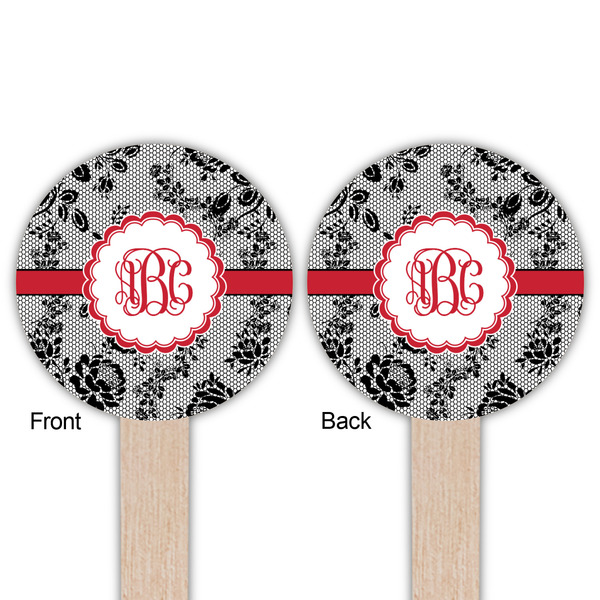 Black Lace Wooden 6" Food Pick - Round - Double Sided - Front & Back