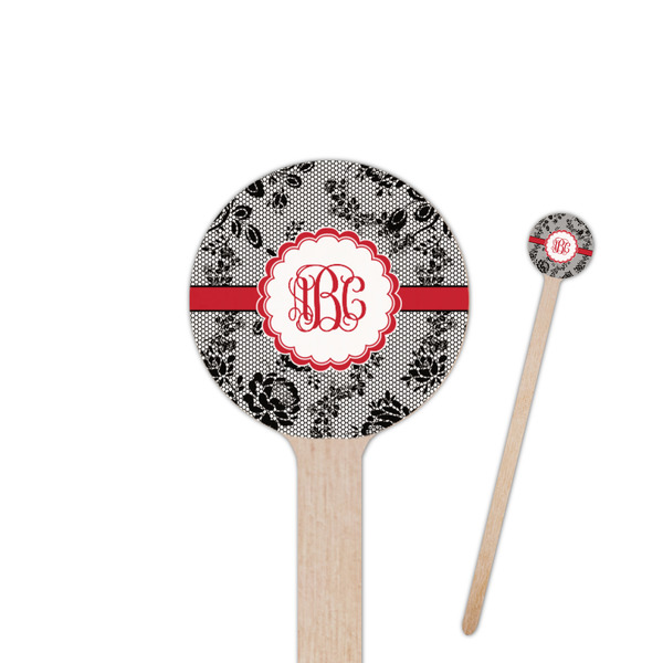Custom Black Lace 6" Round Wooden Stir Sticks - Double Sided (Personalized)