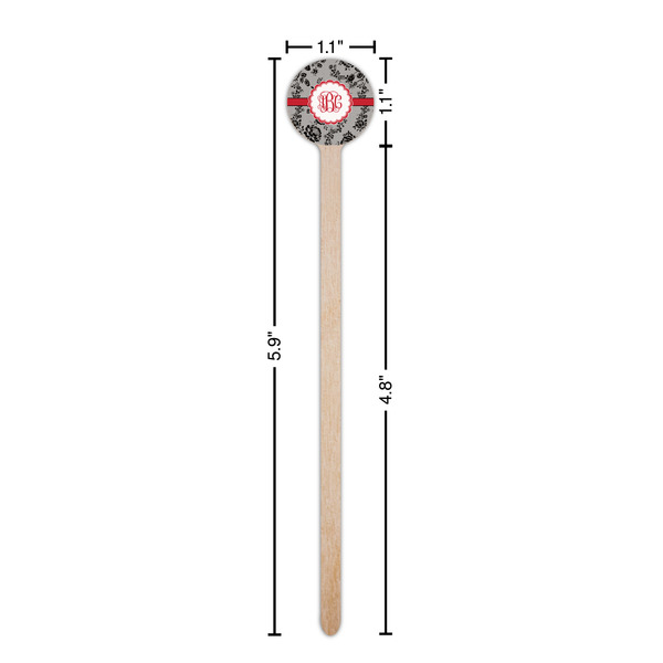 Black Lace Wooden 6" Stir Stick - Round - Dimensions