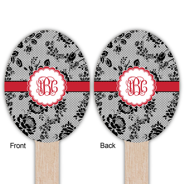 Black Lace Wooden Food Pick - Oval - Double Sided - Front & Back