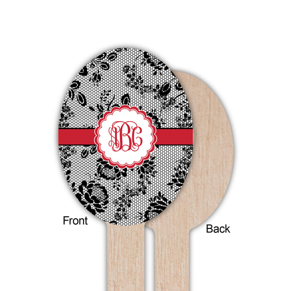 Black Lace Wooden Food Pick - Oval - Single Sided - Front & Back