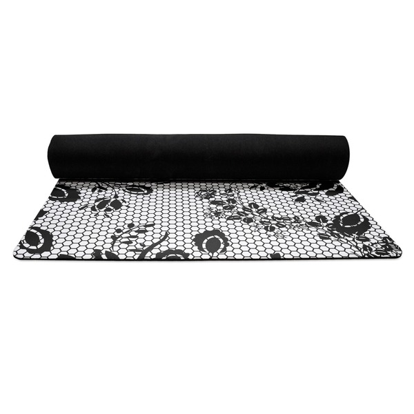 Black Lace Yoga Mat Rolled up Black Rubber Backing