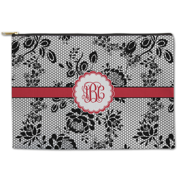 Custom Black Lace Zipper Pouch - Large - 12.5"x8.5" (Personalized)