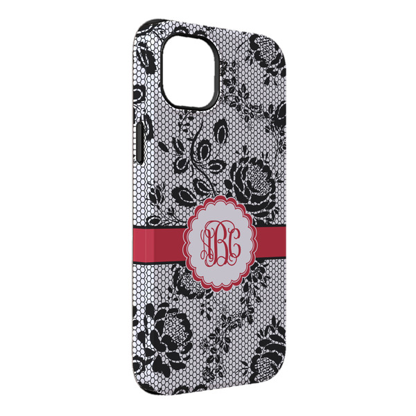 Custom Black Lace iPhone Case - Rubber Lined - iPhone 14 Plus (Personalized)