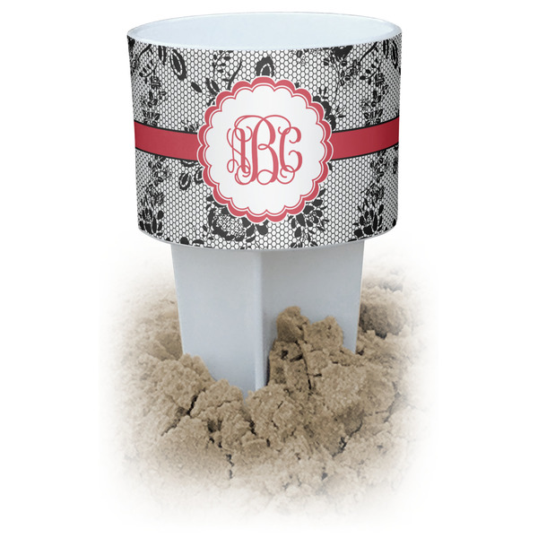 Custom Black Lace White Beach Spiker Drink Holder (Personalized)