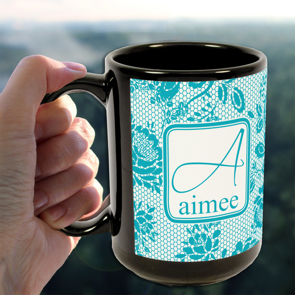 Lace 15oz. Black Mug - LIFESTYLE
