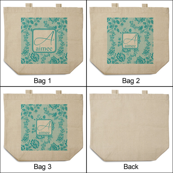 Lace 3 Reusable Cotton Grocery Bags - Front & Back View