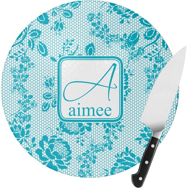 Custom Lace Round Glass Cutting Board - Small (Personalized)
