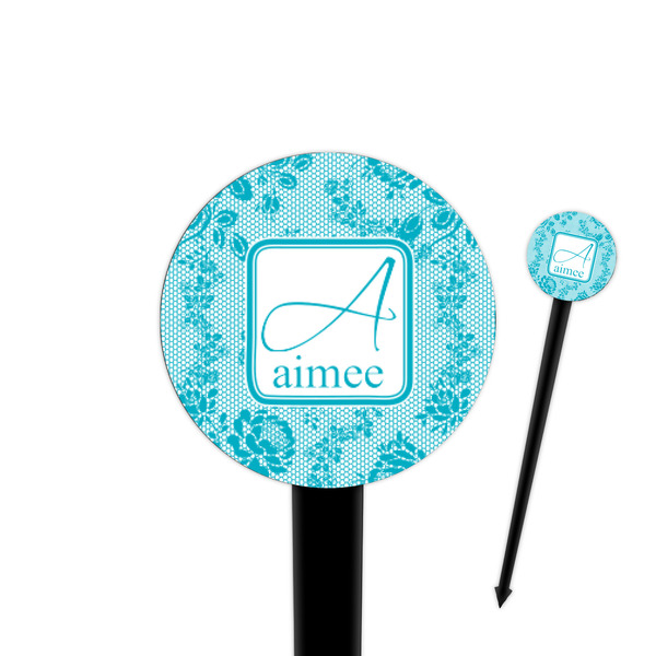 Custom Lace 4" Round Plastic Food Picks - Black - Single Sided (Personalized)