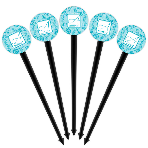 Lace Black Plastic 4" Food Pick - Round - Fan View