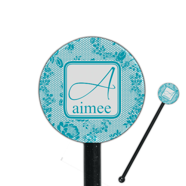 Custom Lace 5.5" Round Plastic Stir Sticks - Black - Single Sided (Personalized)