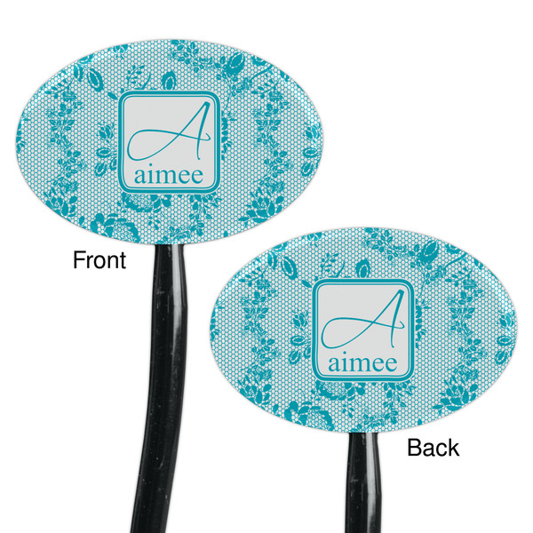 Lace Black Plastic 7" Stir Stick - Double Sided - Oval - Front & Back