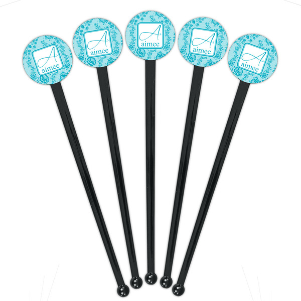 Lace Black Plastic 7" Stir Stick - Round - Fan View