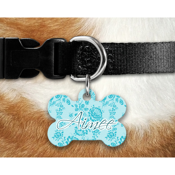 Lace Bone Shaped Dog Tag on Collar & Dog