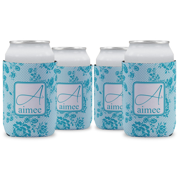 Custom Lace Can Cooler (12 oz) - Set of 4 w/ Name and Initial