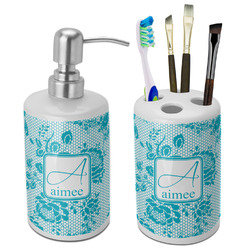 Lace Ceramic Bathroom Accessories Set (Personalized)