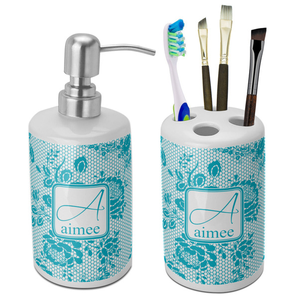 Custom Lace Ceramic Bathroom Accessories Set (Personalized)