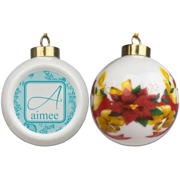 Lace Ceramic Christmas Ornament - Poinsettias (APPROVAL)