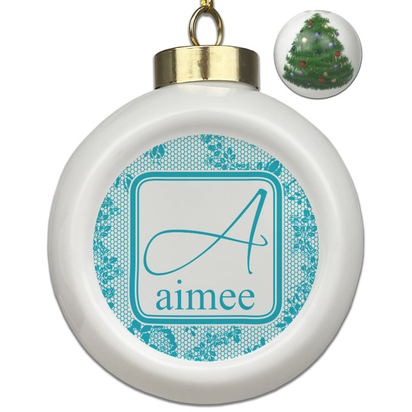 Custom Lace Ceramic Ball Ornament - Christmas Tree (Personalized)