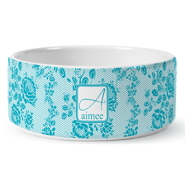 Lace Ceramic Dog Bowl - Medium - Front