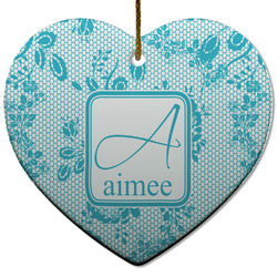 Lace Heart Ceramic Ornament w/ Name and Initial
