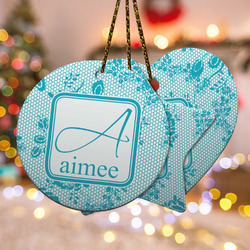 Lace Ceramic Ornament w/ Name and Initial