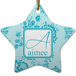 Lace Star Ceramic Ornament w/ Name and Initial