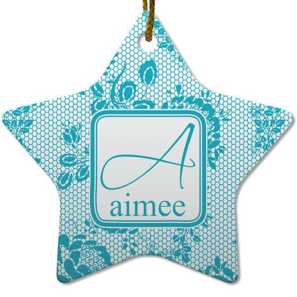 Custom Lace Star Ceramic Ornament w/ Name and Initial