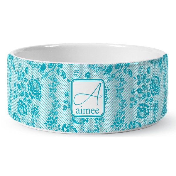 Custom Lace Ceramic Dog Bowl - Large (Personalized)